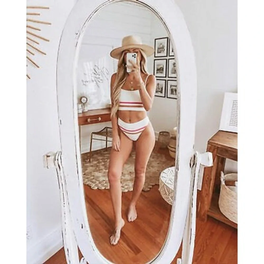 L Space Ren bikini top size L + Wilson bitsy bottom M striped retro set‎